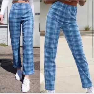 BRANDY MELVILLE blue gingham slim pants